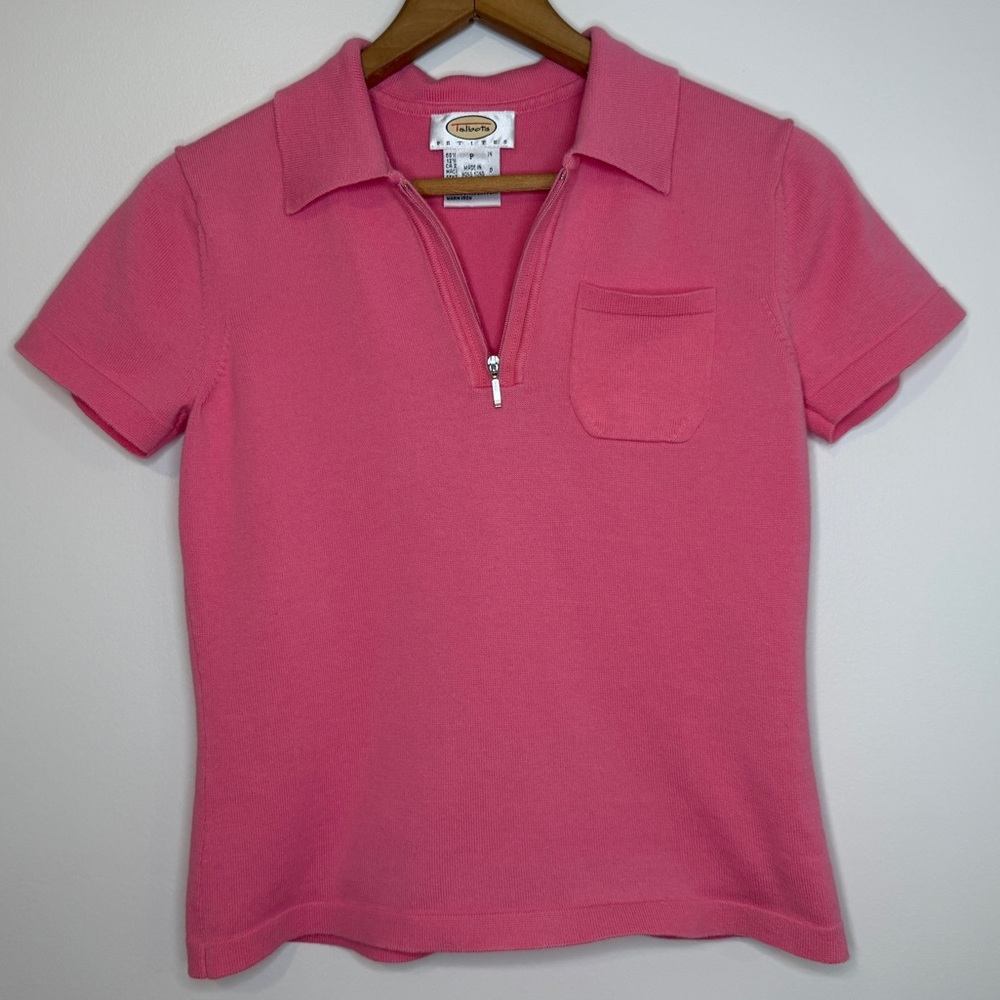 Vintage 90s Talbots Hot Pink Quarter-Zip Polo Shirt Petite Small‎ Preppy